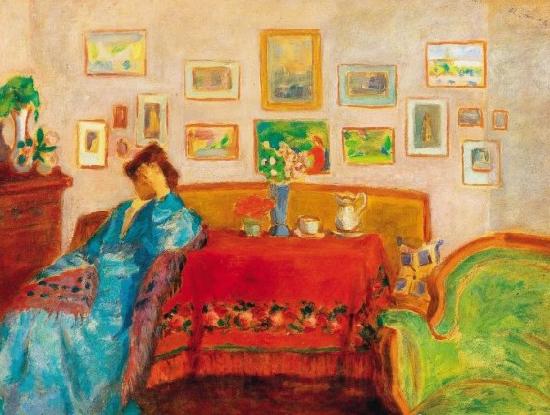 Jozsef Rippl-Ronai Lady in Blue Dress in Interieur Norge oil painting art